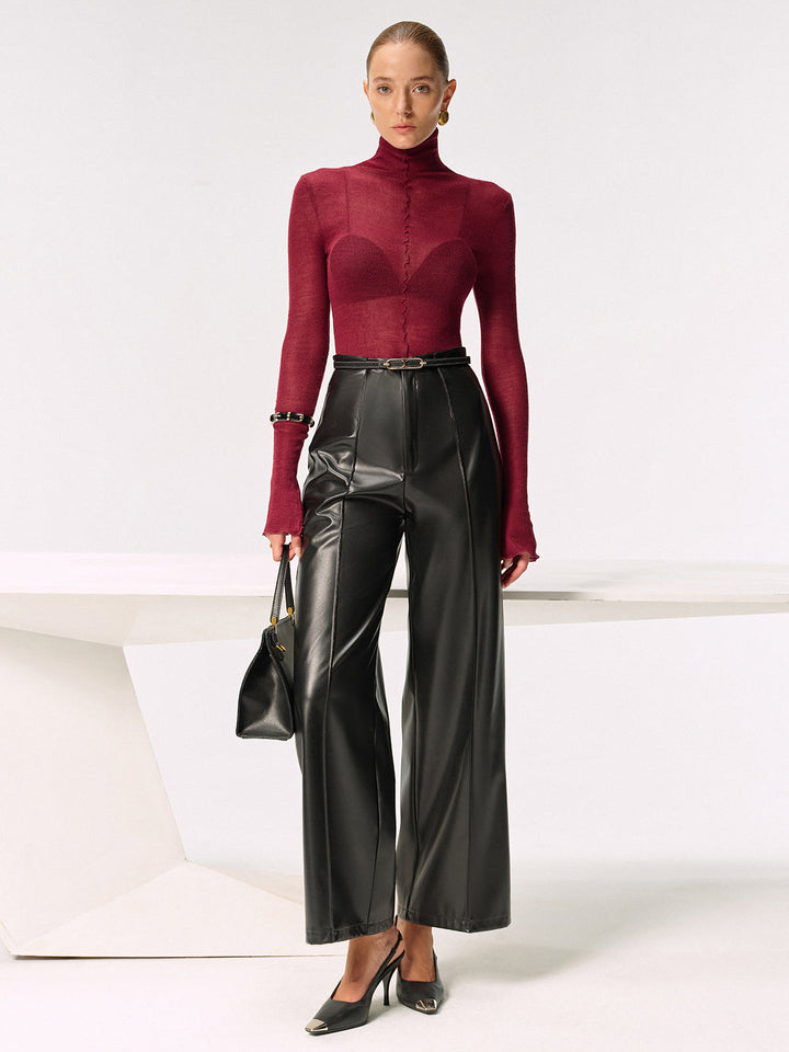 Pull en Laine Mélangée à Col Roulé Transparent