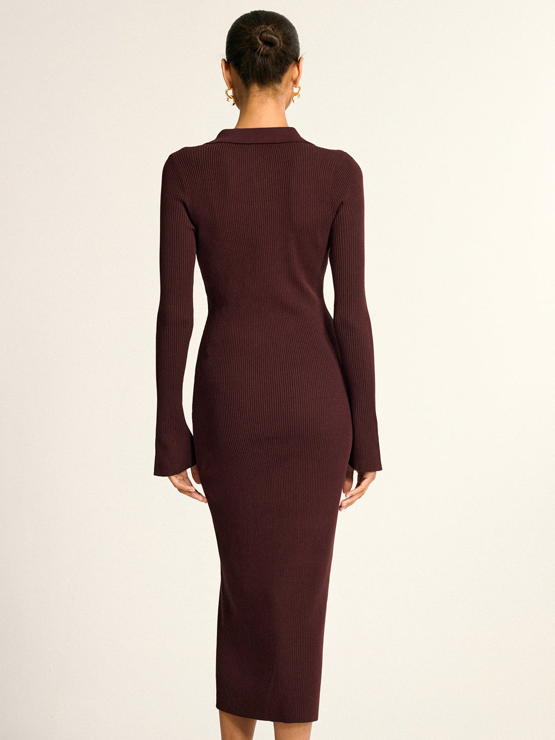 Robe Longue En Maille Côtelée à Col Boutonné