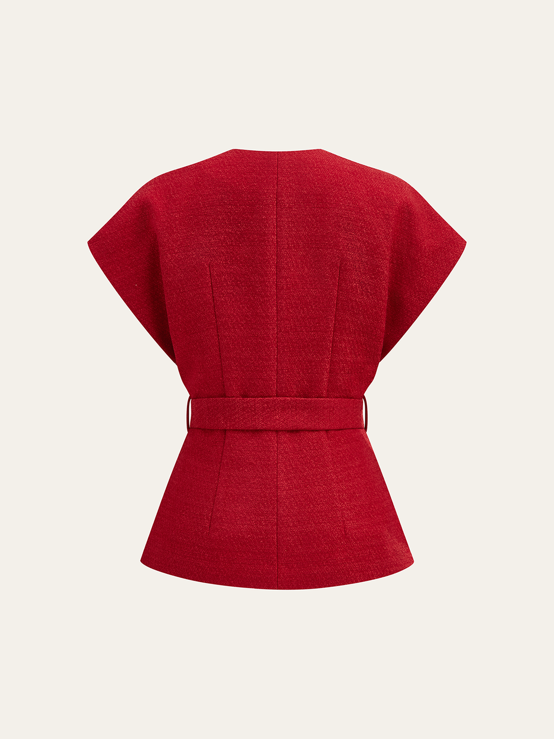 Gilet Ceinturé à Manches Courtes en Tweed