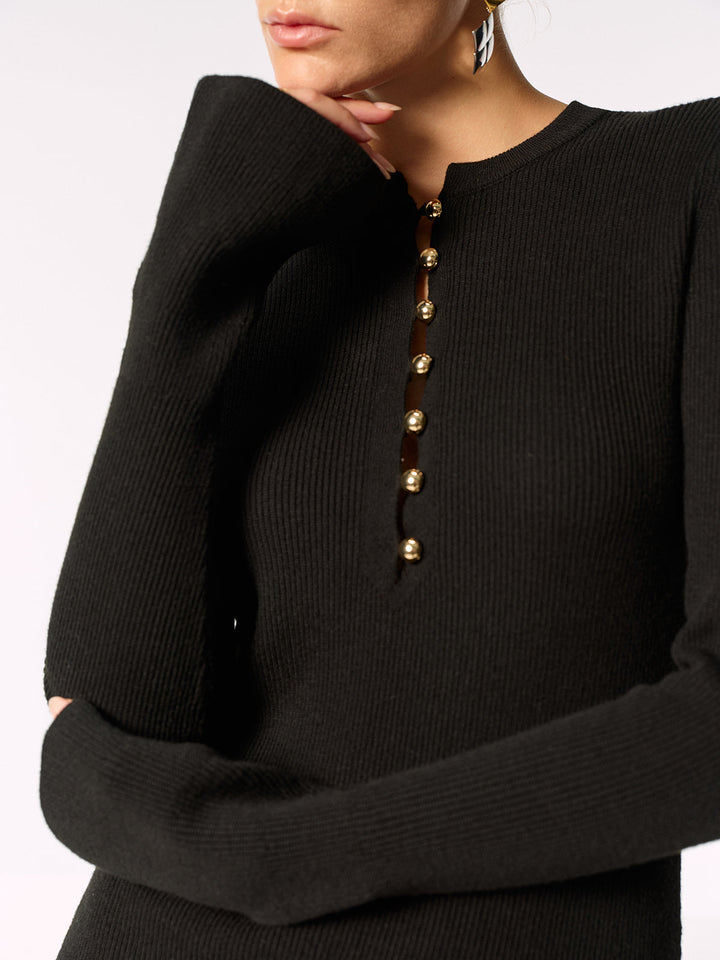 Mini-robe en laine mélangée avec bordure en dentelle et boutons métalliques