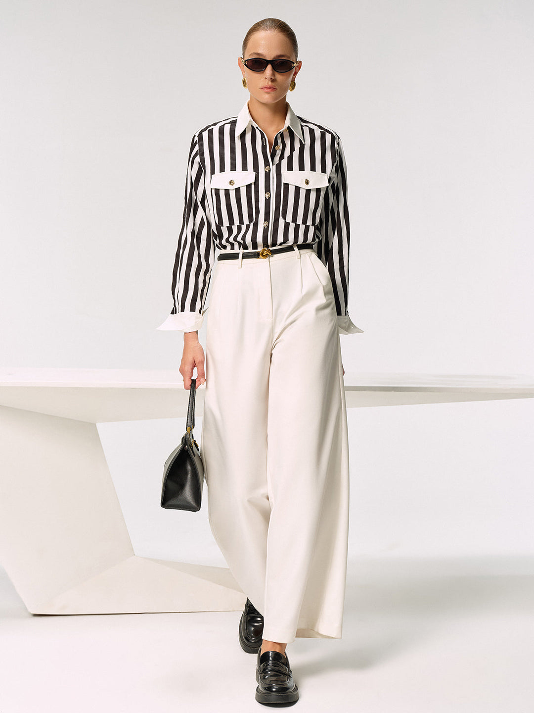 Chemise rayée en mélange de coton avec boutons en métal