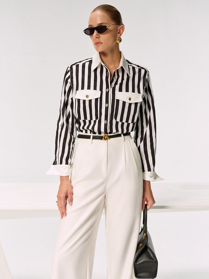 Chemise rayée en mélange de coton avec boutons en métal