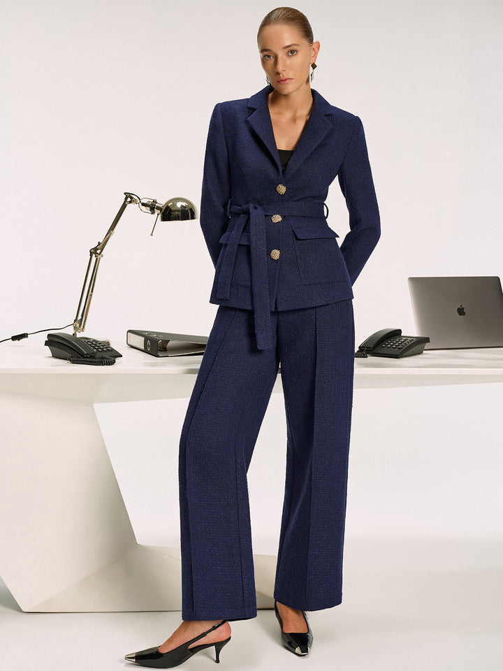 Pantalon Droit Taille Mi-Haute en Tweed