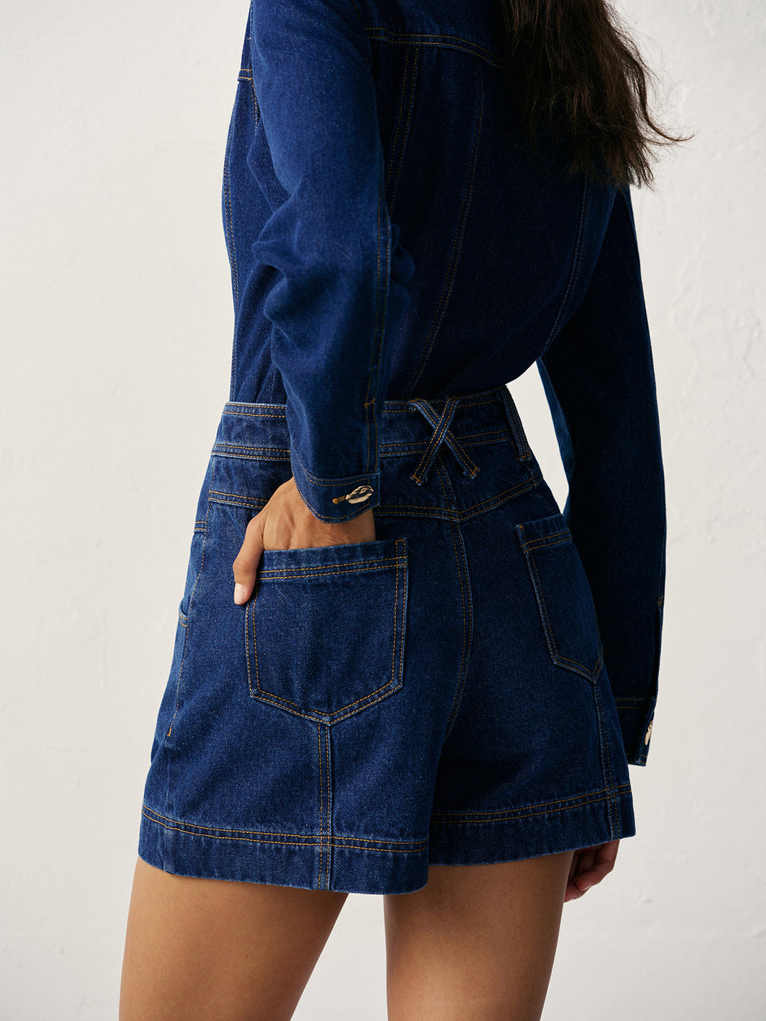 Short en Denim Taille Haute à Boutons