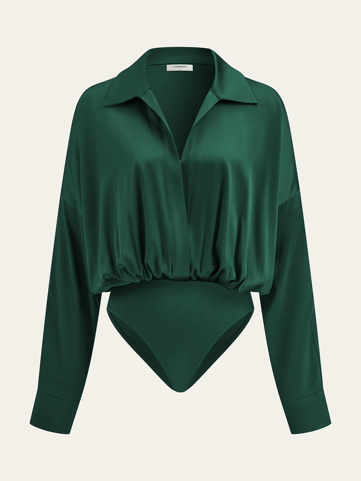 Body à Manches Longues avec Col en Satin