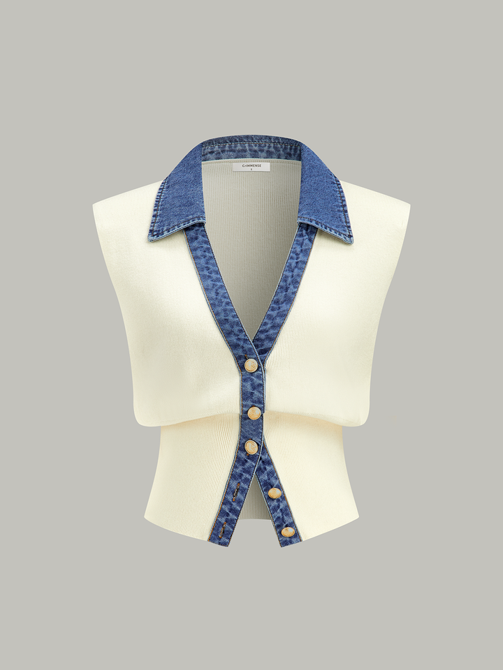 Gilet en tricot à boutons métalliques et bordure en jean