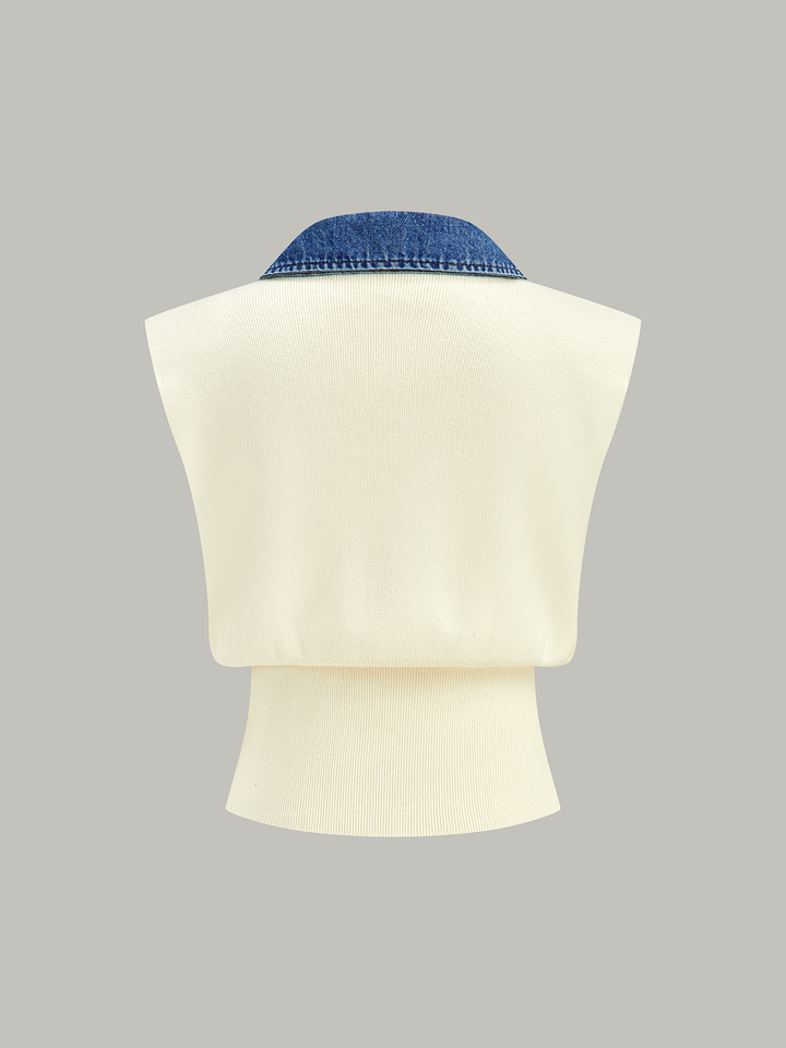 Gilet en tricot à boutons métalliques et bordure en jean