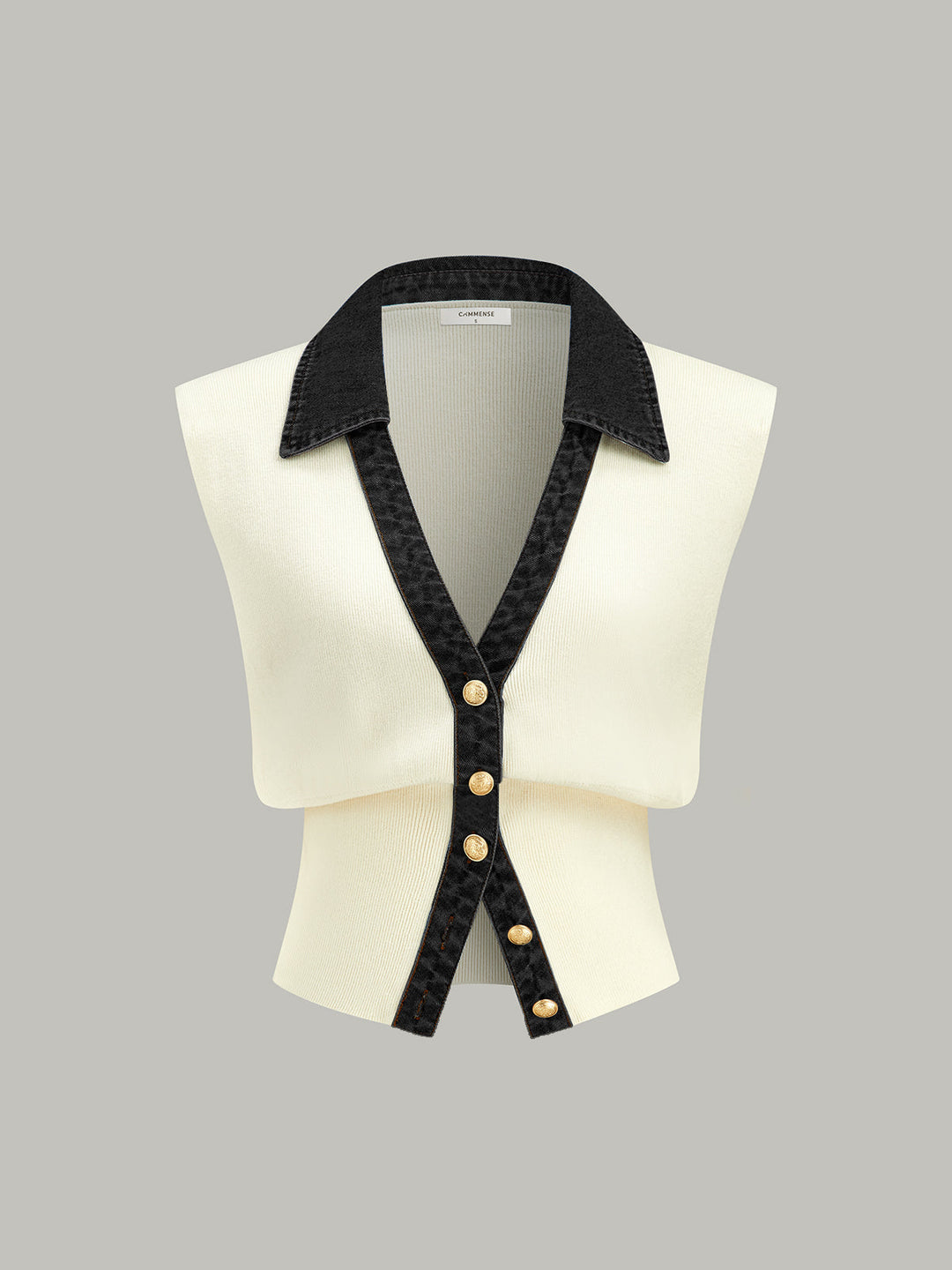 Gilet en tricot à boutons métalliques et bordure en jean