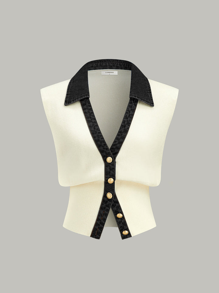 Gilet en tricot à boutons métalliques et bordure en jean
