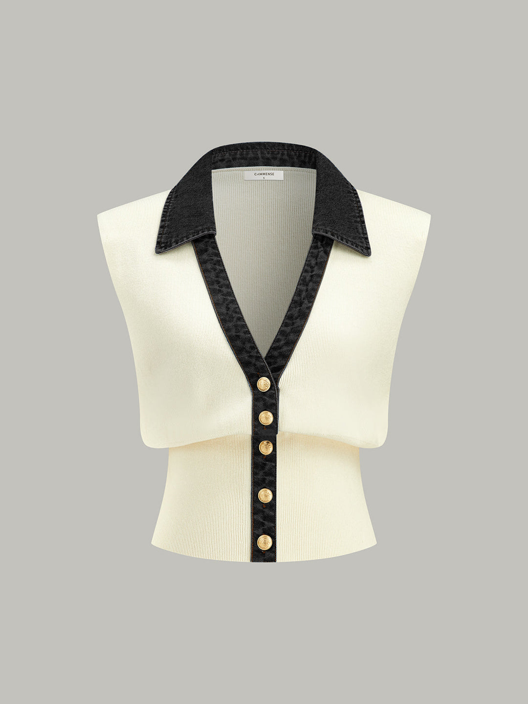 Gilet en tricot à boutons métalliques et bordure en jean