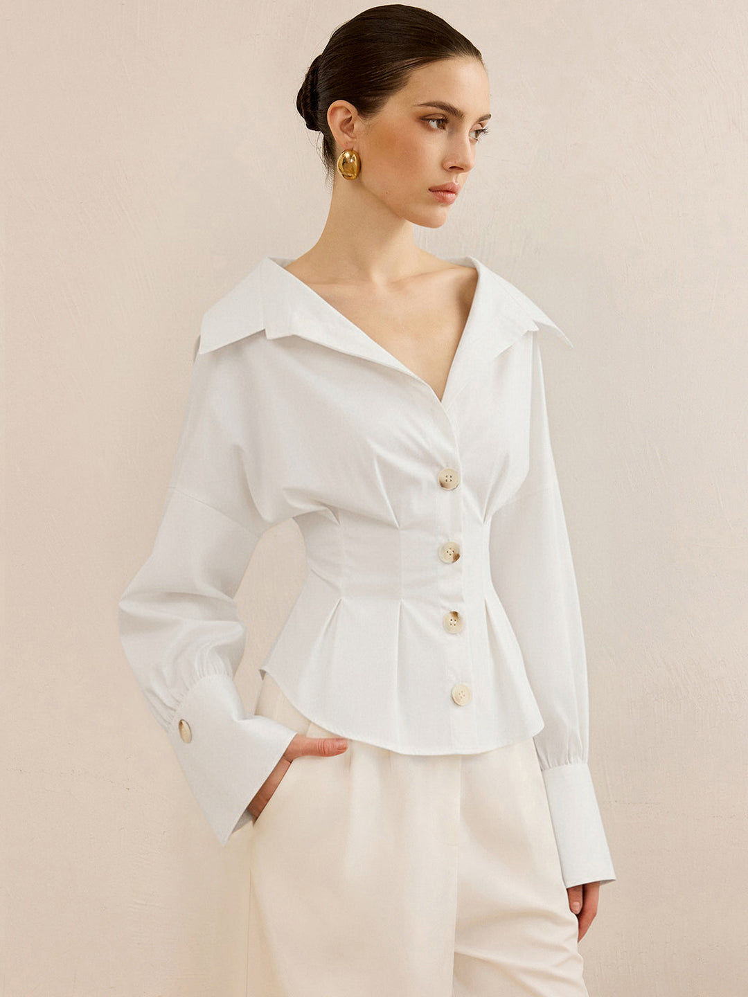 Chemise à Col Rayé avec Design à Serrage à la Taille