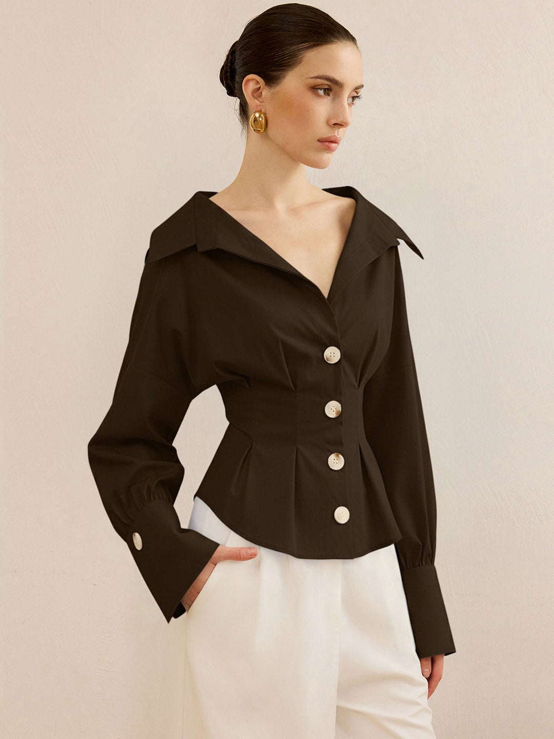 Chemise à Col Rayé avec Design à Serrage à la Taille