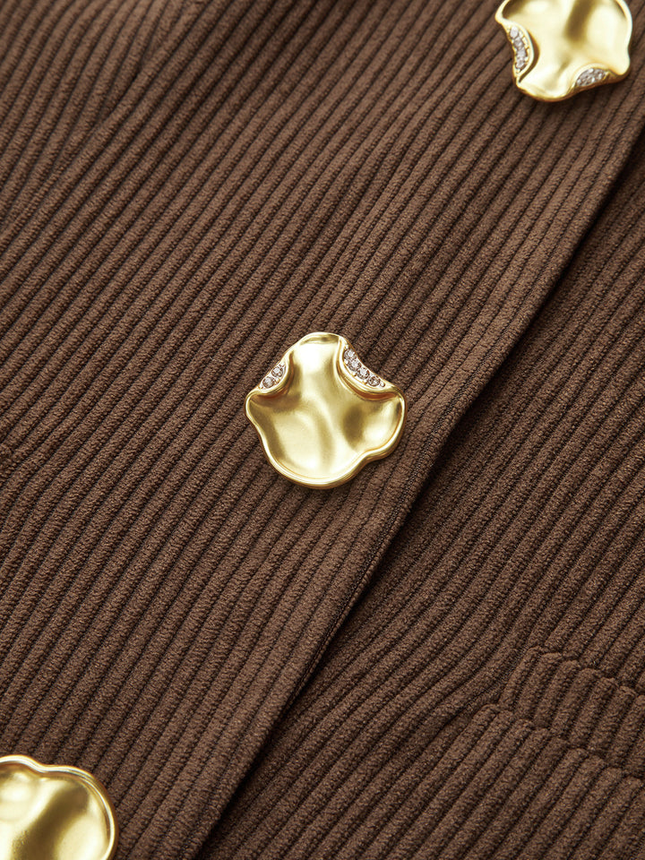 Gilet Boutonné en Velours Côtelé à Col en V