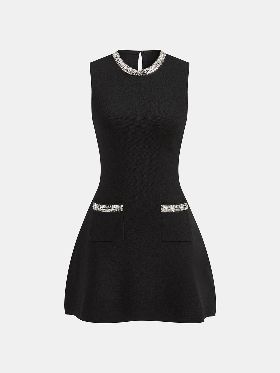 Robe Évasée Sans Manches avec Embellissements à Sequins