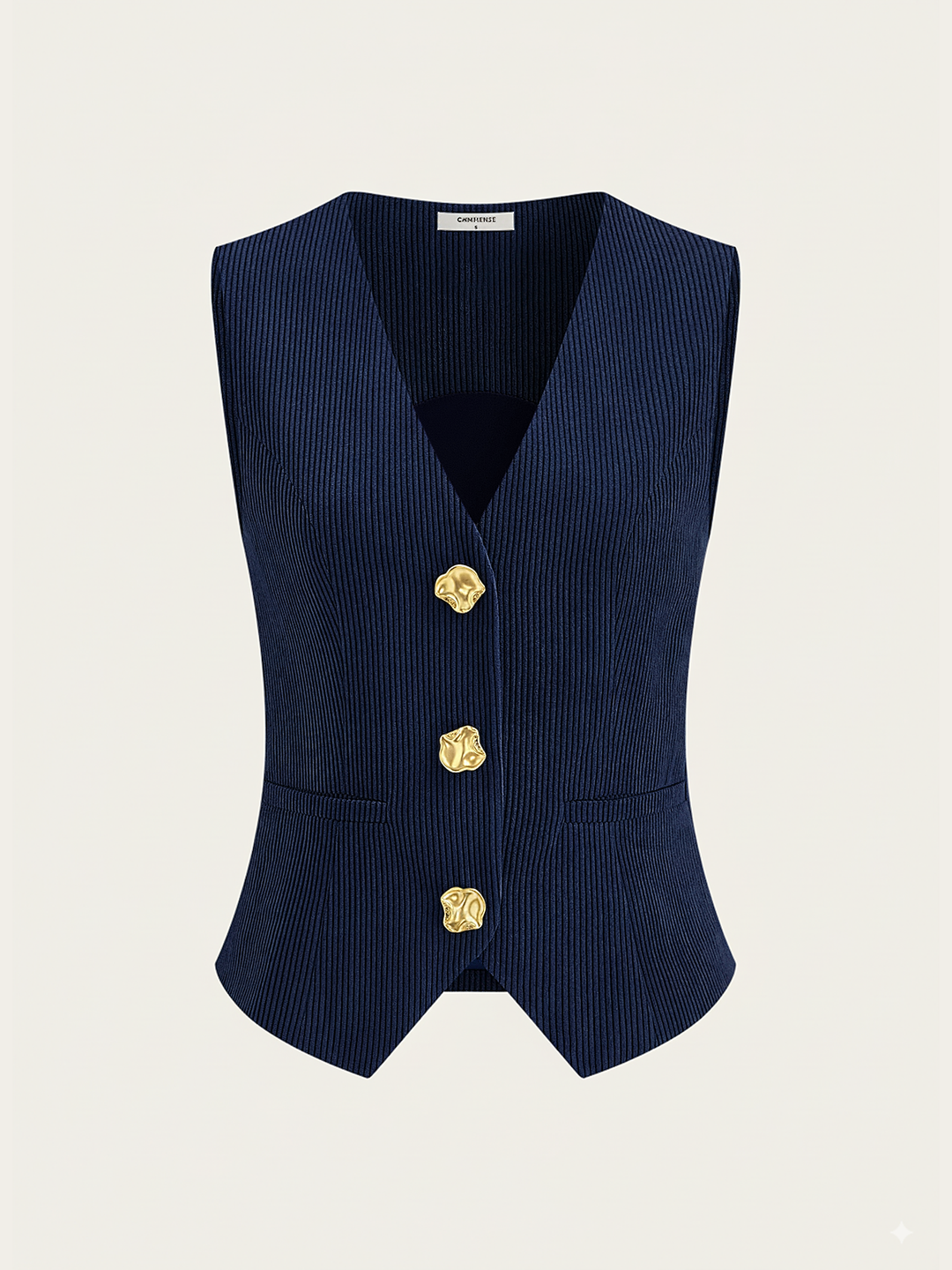 Gilet Boutonné en Velours Côtelé à Col en V