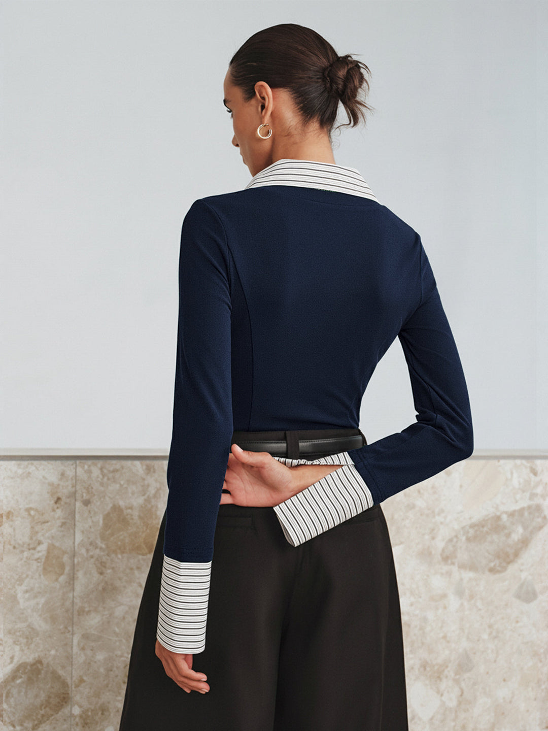 Mock Haut Polo Bicolore Manches Longues Deux Pièces