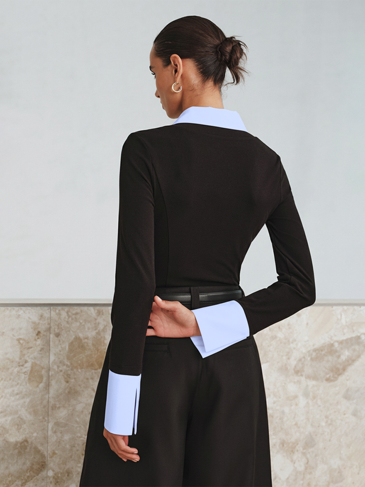 Mock Haut Polo Bicolore Manches Longues Deux Pièces