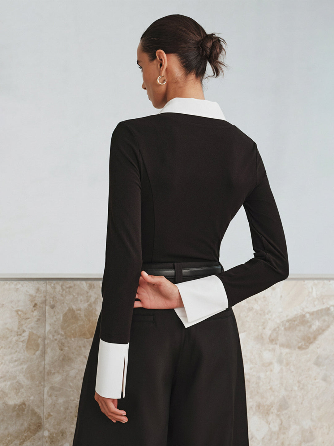 Mock Haut Polo Bicolore Manches Longues Deux Pièces