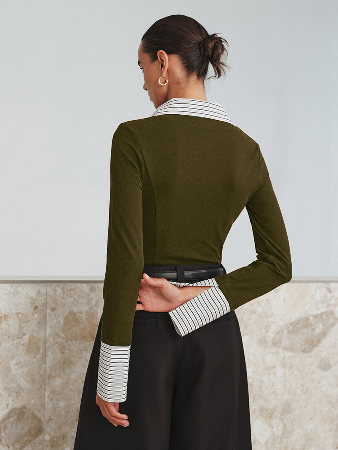 Mock Haut Polo Bicolore Manches Longues Deux Pièces