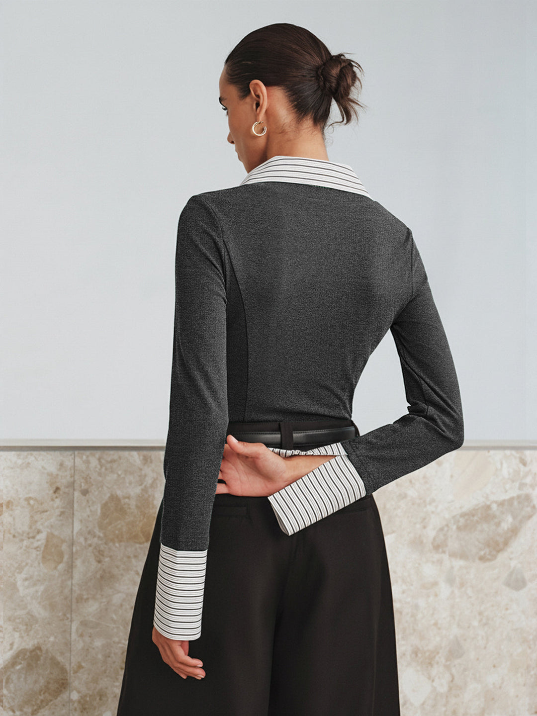 Mock Haut Polo Bicolore Manches Longues Deux Pièces