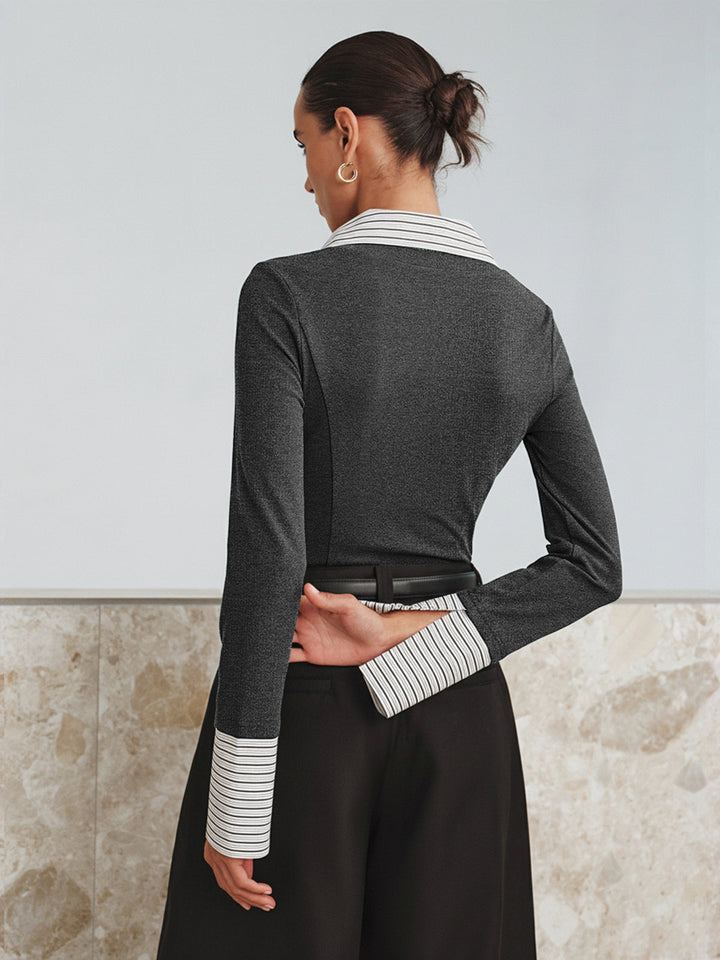 Mock Haut Polo Bicolore Manches Longues Deux Pièces