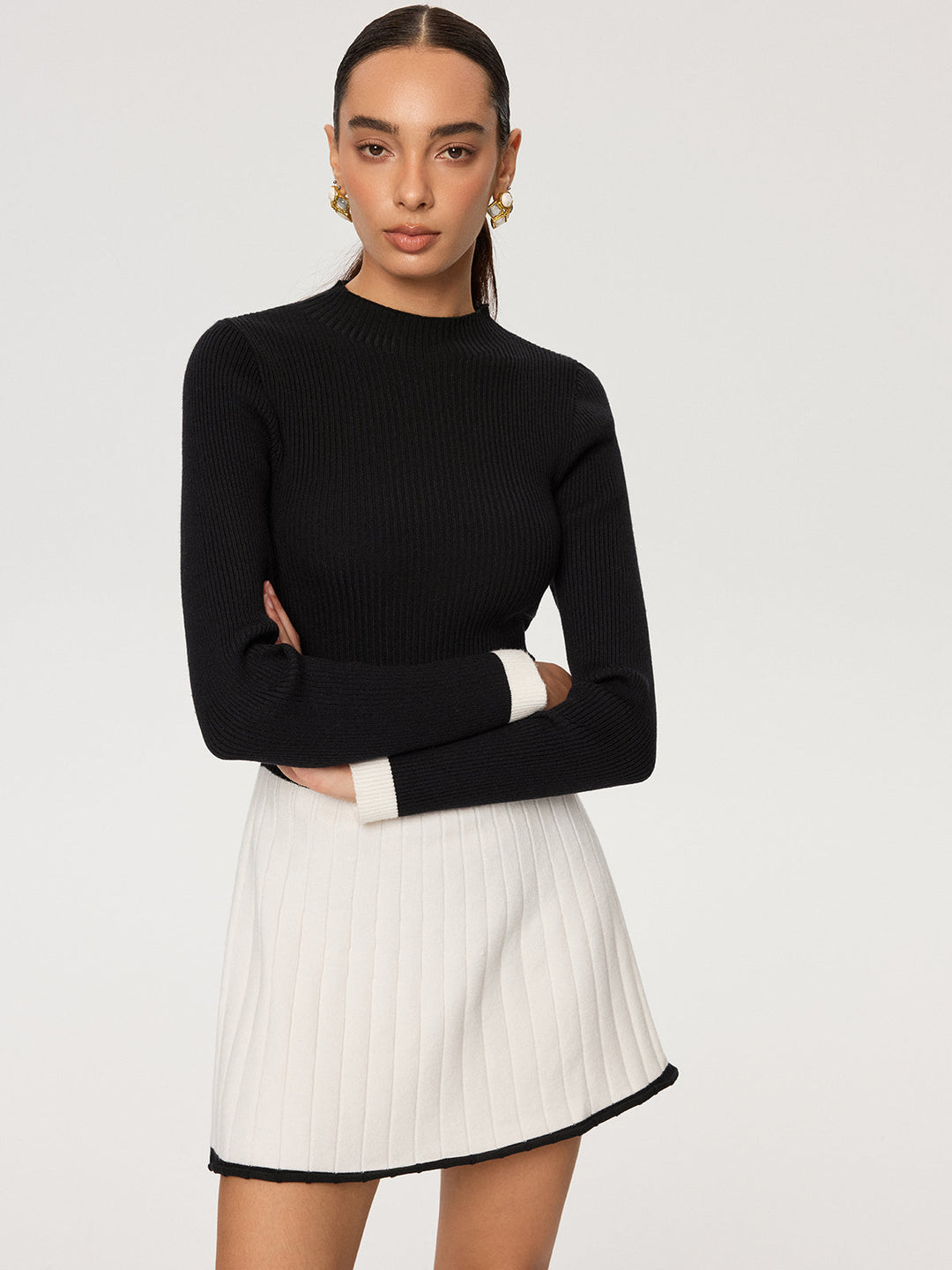 Robe Patineuse Épissure en Tricot À Côtes