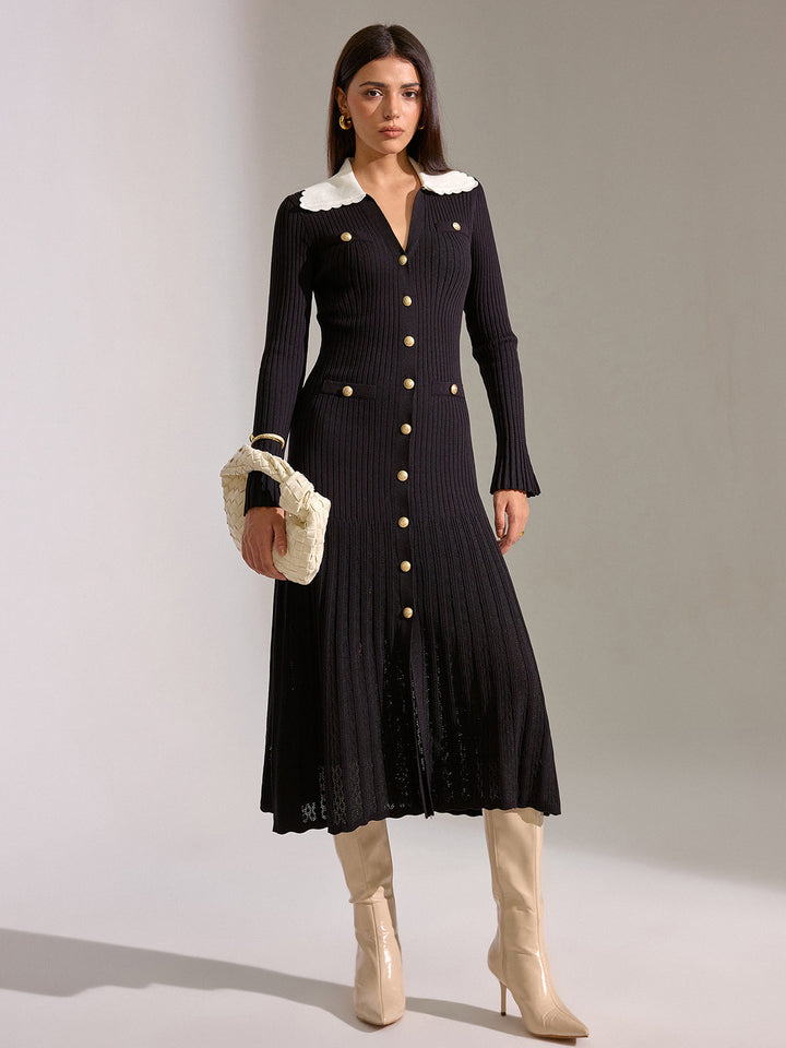 Robe Tricotée Boutonnée Col V